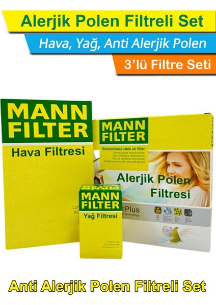 Peugeot 2008 1.6 Bluehdı Dizel Mann Filtre Bakım Seti 2016-2019 Hava+Yağ+A. Polen