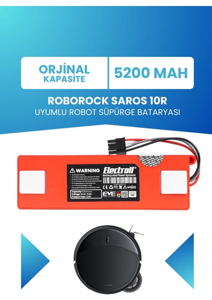 Roborock Saros 10R Uyumlu Batarya (Orjinal Kapasite) 5200MAH Pil Robot Süpürge Batarya Değişimi