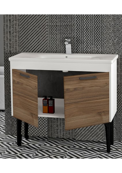 Toronto Banyo Alt Dolabı 100 cm Beyaz-Ceviz