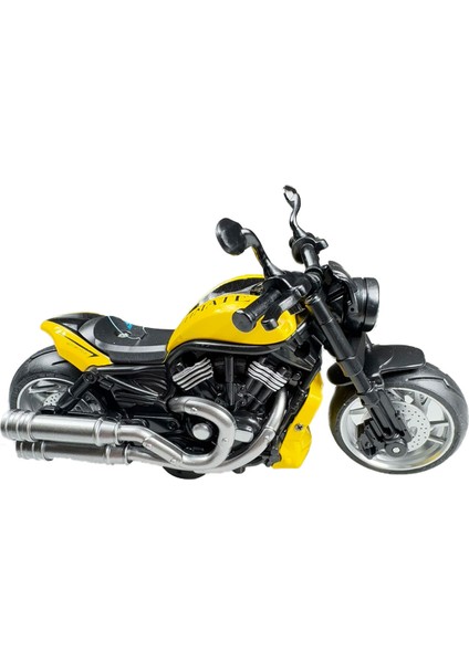 Işıklı ve Müzikli Model Motor Sesli Çek Bırak Motor Diecast Motor Modelleri Sarı 16CM