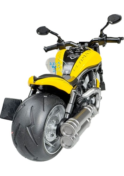 Işıklı ve Müzikli Model Motor Sesli Çek Bırak Motor Diecast Motor Modelleri Sarı 16CM