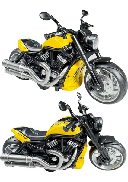 Işıklı ve Müzikli Model Motor Sesli Çek Bırak Motor Diecast Motor Modelleri Sarı 16CM