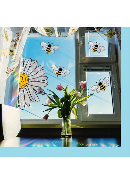 Sevimli Arılar Stili Cam Sticker, Arı Pencere Çıkartmaları- Ayçiçeği (Yurt Dışından)