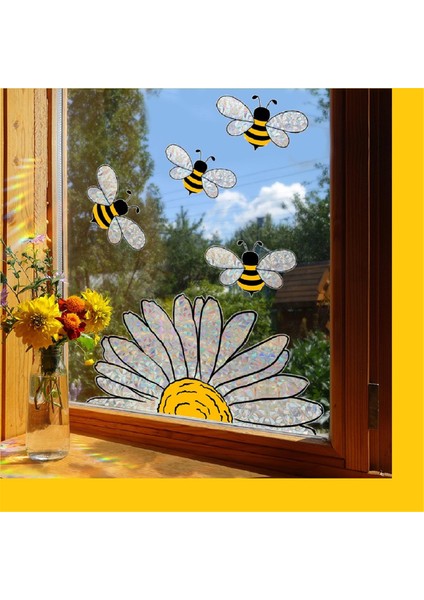 Sevimli Arılar Stili Cam Sticker, Arı Pencere Çıkartmaları- Ayçiçeği (Yurt Dışından)