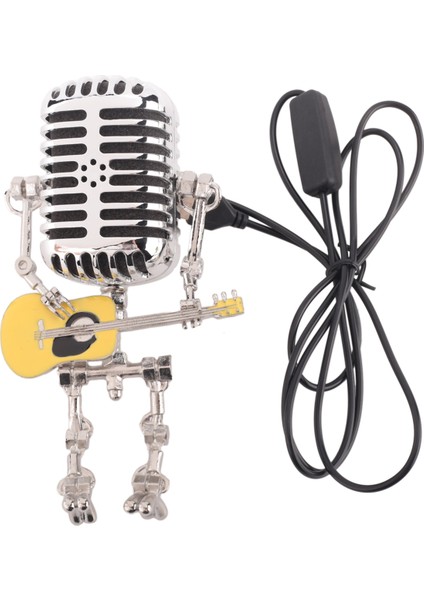 Lamba Vintage Metal Mikrofon Robot Masa Lambası, Sarı ve Gümüş (Yurt Dışından)