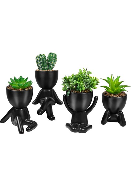 4 Adet Yapay Sukulent, Mini Saksı Seramik Sukulent Dekoru (Yurt Dışından)