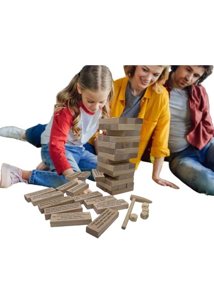 54 Adet Soru Tumblin' Tower Oyunu, Ahşap Tahta Yığma Oyunu (Yurt Dışından)
