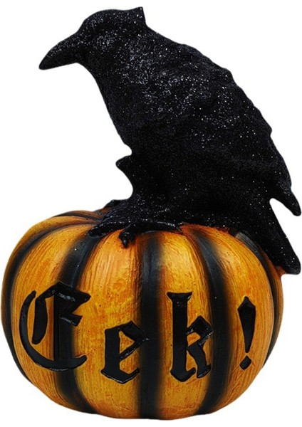 Cadılar Bayramı Karga Balkabağı Heykelciği Siyah Kuzgun Balkabağı Reçine Heykeli (Yurt Dışından)