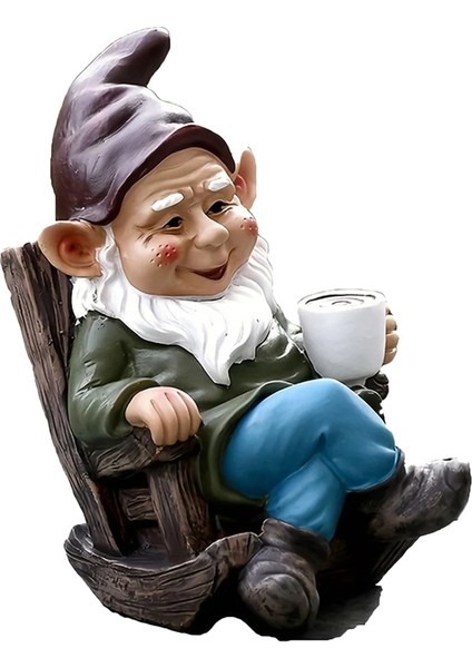 Gnome Cüce Sallanan Sandalye Süsü Reçine Açık Bahçe Dekorasyonu (Yurt Dışından)