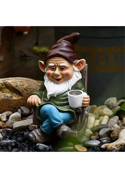 Gnome Cüce Sallanan Sandalye Süsü Reçine Açık Bahçe Dekorasyonu (Yurt Dışından)