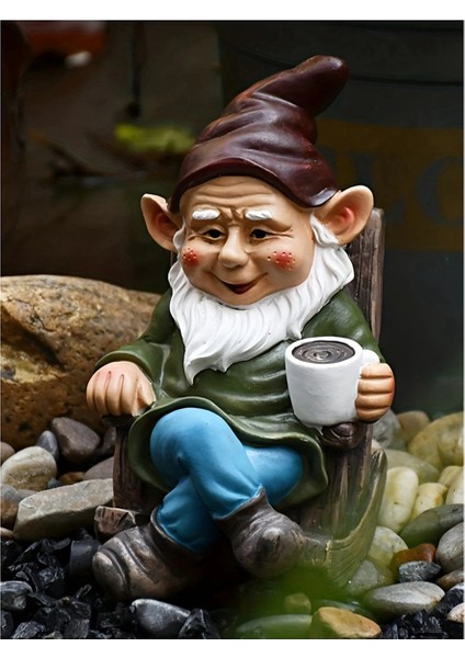 Gnome Cüce Sallanan Sandalye Süsü Reçine Açık Bahçe Dekorasyonu (Yurt Dışından)