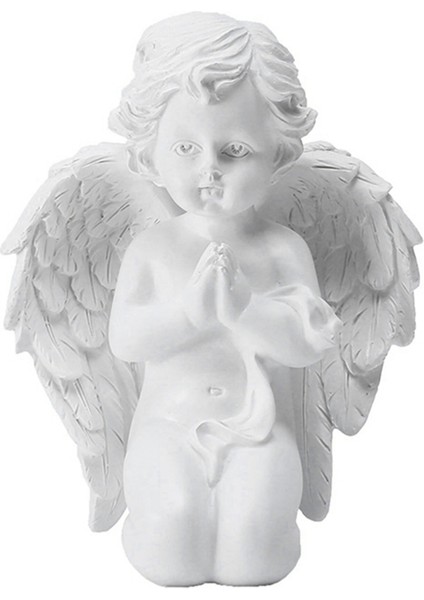 Diz Çökmüş Dua Eden Saf Beyaz Melek Kanatlı Reçine Bahçe Heykeli (Yurt Dışından)