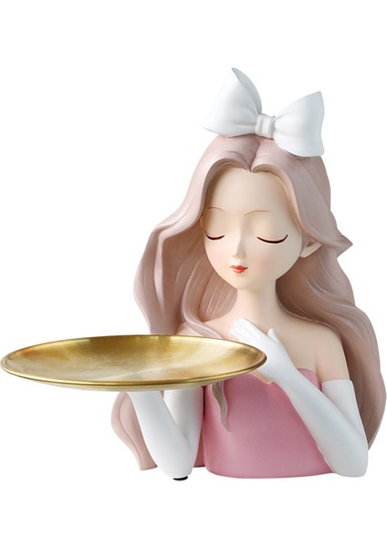 Kız Heykeli Vazo Reçine Model Tepsi Oturma Odası Dekorasyonu, 29X28CM (Yurt Dışından)