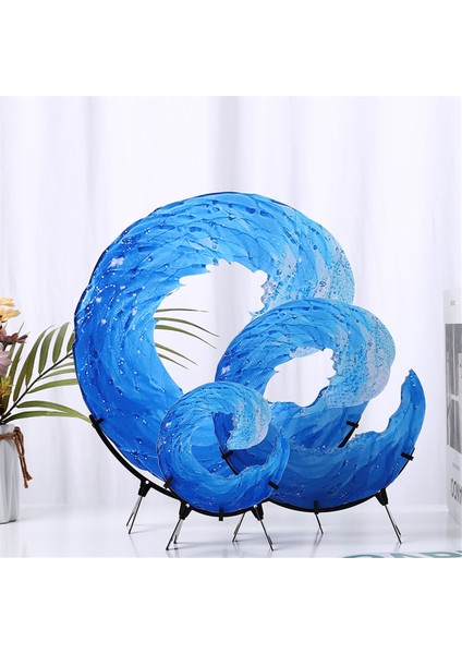 Akrilik Dalga Heykeli Dalga Masaüstü Mavi Çiçek Heykeli 12 x 12CM (Yurt Dışından)