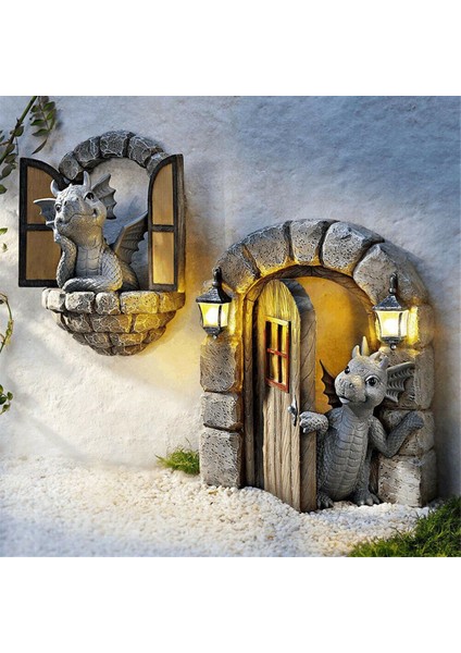 2 Adet Bahçe Duvar Dekoru Bahçe Ejderha Heykelleri, Ejderha Heykeli W111 (Yurt Dışından)