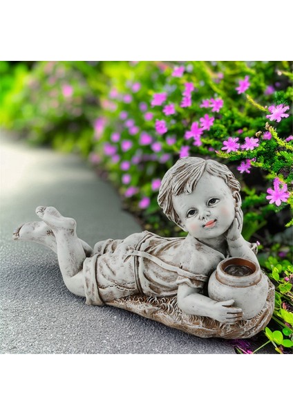 Güneş Enerjili Işıklı Çocuk Bahçe Dekorasyonu Açık Hava Heykeli Reçine Kavanoz Çocuk (Yurt Dışından) modelleri