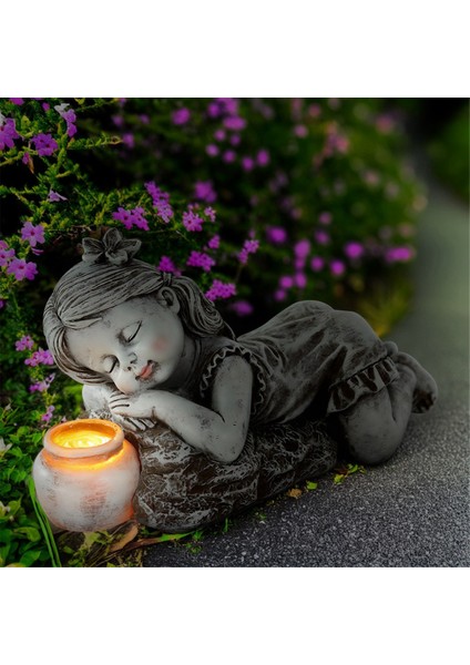 Güneş Enerjili Işıklı Çocuk Bahçe Dekorasyonu Açık Hava Heykeli Reçine Kavanoz Çocuk (Yurt Dışından) indirimleri