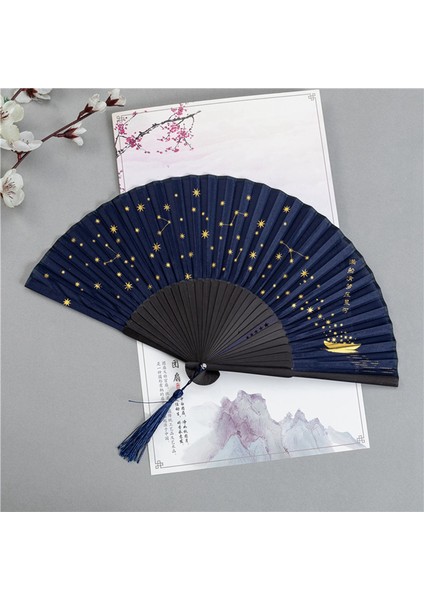 Kadınlar Için Fan Japon Vintage Stil Bambu Ipek Fanlar Mavi (Yurt Dışından) modelleri