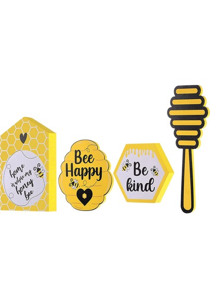 4 Adet/takım Mini Ahşap Heykeller Masaüstü Dekoru Arılar Günü Malzemeleri B (Yurt Dışından)