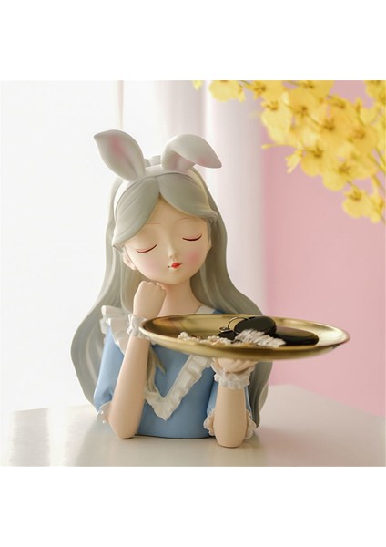 Kız Heykeli Vazo Reçine Model Tepsi Oturma Odası Dekorasyonu, 26.5X26.5CM (Yurt Dışından) fiyatları