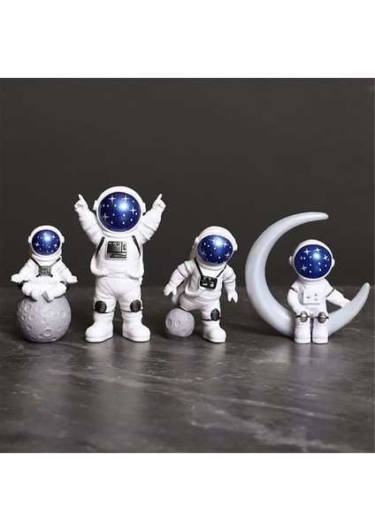 4 Adet Astronot Figür Heykeli Figür Gümüş (Yurt Dışından)
