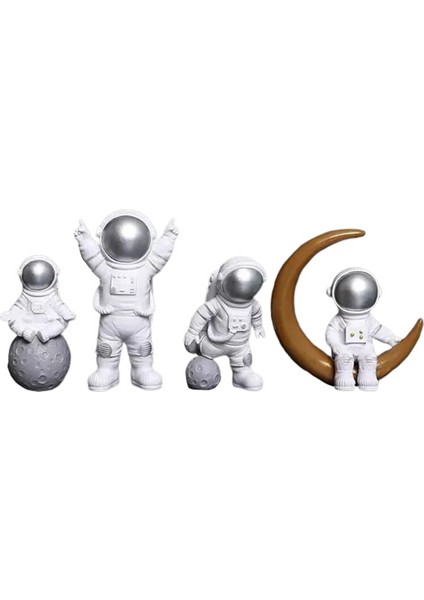 4 Adet Astronot Figür Heykeli Figür Gümüş (Yurt Dışından)