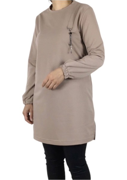 Kadın Kolları Lastikli Ön Broşlu Mevsimlik Iki Iplik Penye Tunik fiyatları