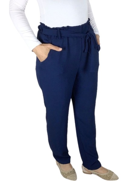 Kadın Beli Lastikli Kuşaklı Cepli Dar Paça Ayrobin Pantolon