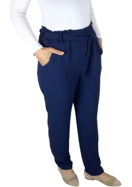 Kadın Beli Lastikli Kuşaklı Cepli Dar Paça Ayrobin Pantolon