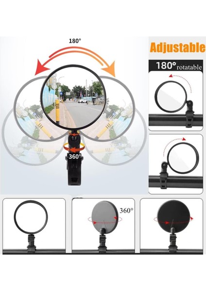 2 Adet Geniş Açı Bisiklet -Scooter Gidon Aynası - Dikiz Aynası Bisiklet Aksesuarı Bisiklet Ayna