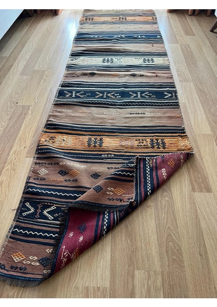 88 x 296 cm El Dokuma Kilim, Çizgili Desenli Vintage Yün Kilim, Boho Tarzı, Antik Anadolu Kilimi fiyatları