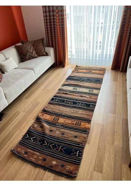 88 x 296 cm El Dokuma Kilim, Çizgili Desenli Vintage Yün Kilim, Boho Tarzı, Antik Anadolu Kilimi indirimleri