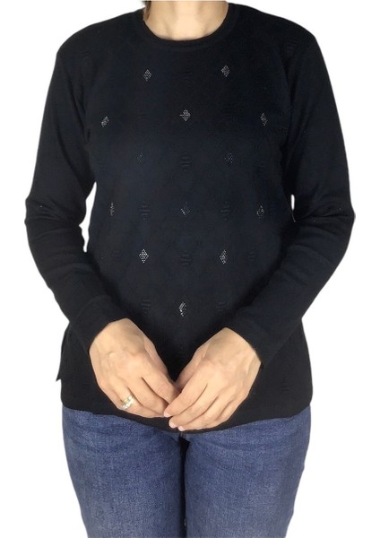 Kadın Mimoza Önü Taşlı Büyük Beden Anne Bluz