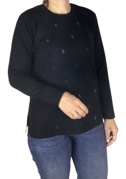 Kadın Mimoza Önü Taşlı Büyük Beden Anne Bluz modelleri