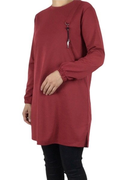 Kadın Kolları Lastikli Ön Broşlu Mevsimlik Iki Iplik Penye Tunik fiyatları