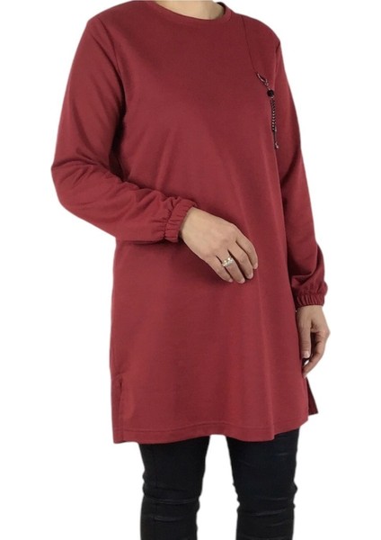 Kadın Kolları Lastikli Ön Broşlu Mevsimlik Iki Iplik Penye Tunik modelleri