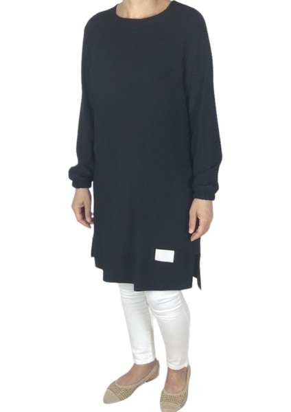 Kadın Bürüncük Kumaş Kolları Lastikli Etek Ucu Bantlı Ince Tunik