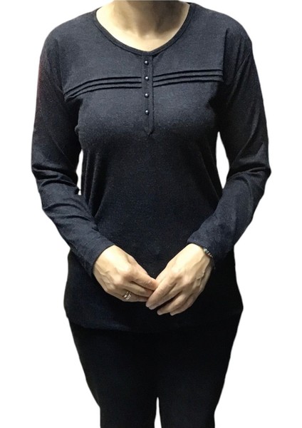 Kadın Yün Viskon Mevsimlik Sade Anne Bluz