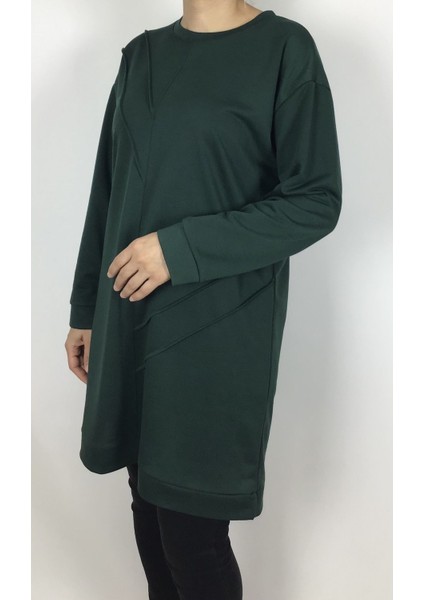 Iki Iplik Kolları ve Etek Ucu Bantlı Mevsimlik Tunik