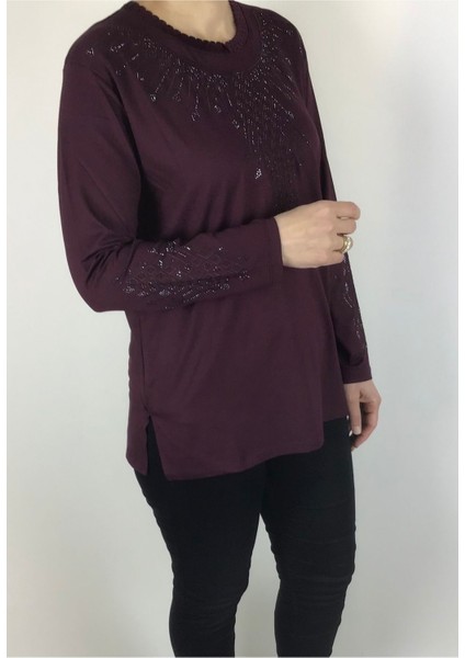 Likralı Turlu Viskon Önü ve Kolları Taşlı Bluz modelleri