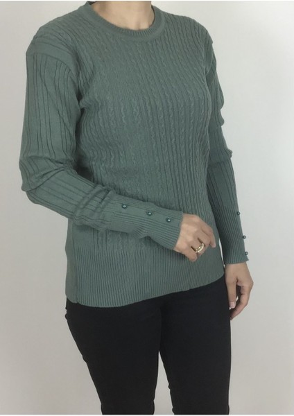 Saç Örgü Desenli Kalın Likralı Kolları Boncuk Detaylı Bluz modelleri