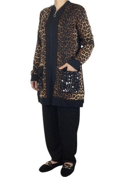 Kadın Leopar Desenli Kapşonlu ve Kapşonsuz Önü Fermuarlı Pantolon Beli Lastikli Takım fiyatları