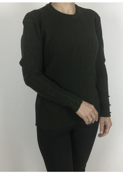 Saç Örgü Desenli Kalın Likralı Kolları Boncuk Detaylı Bluz fiyatları