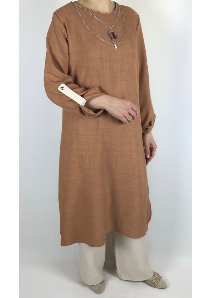 Keten Ayrobin Kolye Detaylı Kol Katlanabilir Pantolon Beli Lastikli Takım modelleri