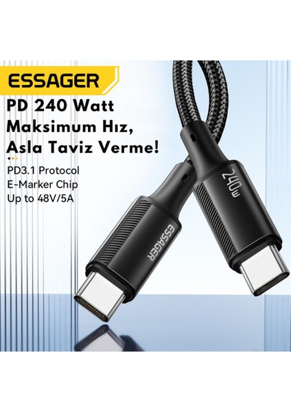 2 Metre Pd 240W Type-C To Type-C Mega Hızlı Data Şarj Kablosu Şarj Kablosu