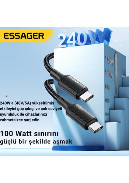 2 Metre Pd 240W Type-C To Type-C Mega Hızlı Data Şarj Kablosu Şarj Kablosu