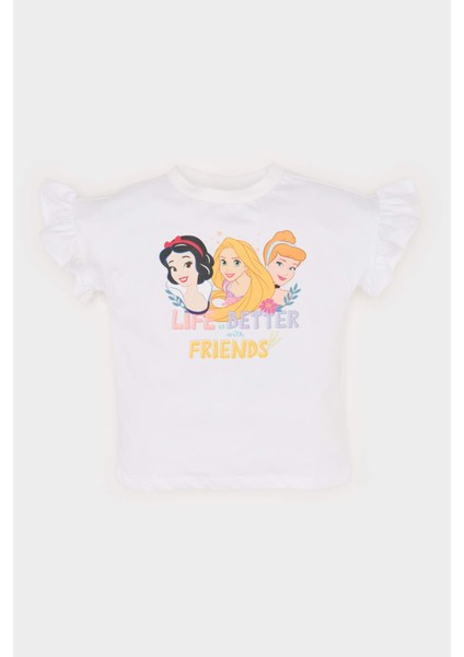 Kız Bebek Disney Prenses Bisiklet Yaka Kısa Kollu Tişört E4871A525SM