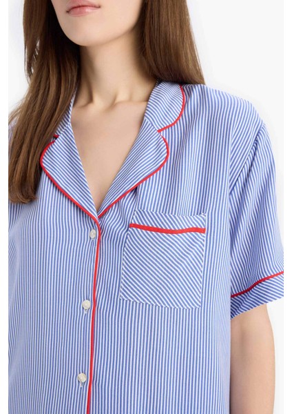 Pijama Takımı Viskon Kısa Kollu Üst Esnek Belli Uzun Alt-Fall in Love E7651AX25SP