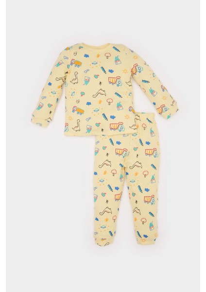 Erkek Bebek Pijama Takımı Araç Baskılı Uzun Kollu Waffle Üst Beli Lastikli Uzun Alt E0751A525SP