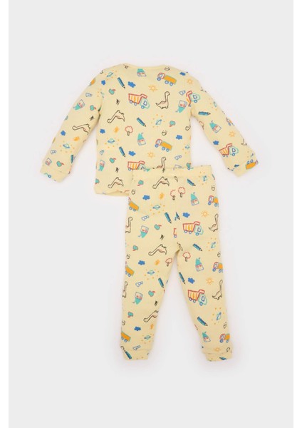 Erkek Bebek Pijama Takımı Araç Baskılı Uzun Kollu Waffle Üst Beli Lastikli Uzun Alt E0751A525SP